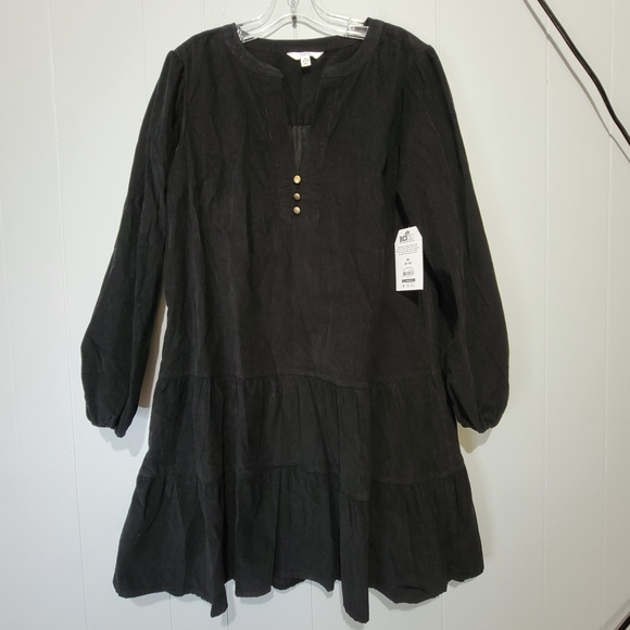 ☺️ NWT Black Corduroy Long Sleeve Dress - Picture 1 of 4